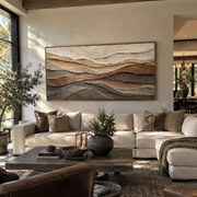 "Ridge Rugged Slope Relief" - Modern Heavy Impasto Landscape Artwork | White & Beige Palette Knife Painting | Luxury Horizontal Wall Art #Q 267