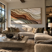 "Raised Sediment Ridge Relief" - Modern Heavy Impasto Landscape Artwork | White & Beige Palette Knife Painting | Luxury Horizontal Wall Art #Q 268