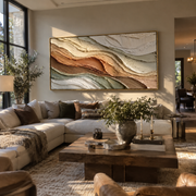 "Raised Sediment Ridge Relief" - Modern Heavy Impasto Landscape Artwork | White & Beige Palette Knife Painting | Luxury Horizontal Wall Art #Q 268