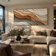 "Raised Sediment Ridge Relief" - Modern Heavy Impasto Landscape Artwork | White & Beige Palette Knife Painting | Luxury Horizontal Wall Art #Q 268