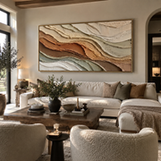 "Raised Sediment Ridge Relief" - Modern Heavy Impasto Landscape Artwork | White & Beige Palette Knife Painting | Luxury Horizontal Wall Art #Q 268