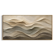"Winding Canyon Layer Relief" - Modern Heavy Impasto Topographic Abstract | White & Beige Palette Knife Painting | Luxury Horizontal Wall Art #Q 269