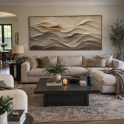 "Winding Canyon Layer Relief" - Modern Heavy Impasto Topographic Abstract | White & Beige Palette Knife Painting | Luxury Horizontal Wall Art #Q 269