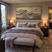 "Winding Canyon Layer Relief" - Modern Heavy Impasto Topographic Abstract | White & Beige Palette Knife Painting | Luxury Horizontal Wall Art #Q 269