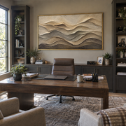 "Winding Canyon Layer Relief" - Modern Heavy Impasto Topographic Abstract | White & Beige Palette Knife Painting | Luxury Horizontal Wall Art #Q 269