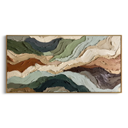 "Undulating Stone Horizon Relief" - Modern Heavy Impasto Topographic Abstract | White & Beige Palette Knife Painting | Luxury Horizontal Wall Art #Q 270