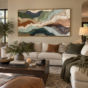 "Undulating Stone Horizon Relief" - Modern Heavy Impasto Topographic Abstract | White & Beige Palette Knife Painting | Luxury Horizontal Wall Art #Q 270