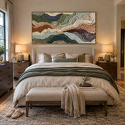 "Undulating Stone Horizon Relief" - Modern Heavy Impasto Topographic Abstract | White & Beige Palette Knife Painting | Luxury Horizontal Wall Art #Q 270