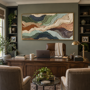 "Undulating Stone Horizon Relief" - Modern Heavy Impasto Topographic Abstract | White & Beige Palette Knife Painting | Luxury Horizontal Wall Art #Q 270
