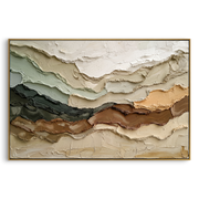 "Feathered Mountain Strata Relief" - Modern Heavy Impasto Topographic Abstract | Beige & White Palette Knife Painting | Luxury Horizontal Wall Art #Q 271