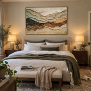"Feathered Mountain Strata Relief" - Modern Heavy Impasto Topographic Abstract | Beige & White Palette Knife Painting | Luxury Horizontal Wall Art #Q 271