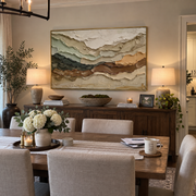 "Feathered Mountain Strata Relief" - Modern Heavy Impasto Topographic Abstract | Beige & White Palette Knife Painting | Luxury Horizontal Wall Art #Q 271