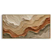 "Marbled Desert Fault Relief" - Modern Heavy Impasto Topographic Abstract | White & Beige Palette Knife Painting | Luxury Horizontal Wall Art #Q 272