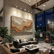 "Marbled Desert Fault Relief" - Modern Heavy Impasto Topographic Abstract | White & Beige Palette Knife Painting | Luxury Horizontal Wall Art #Q 272