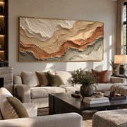 "Marbled Desert Fault Relief" - Modern Heavy Impasto Topographic Abstract | White & Beige Palette Knife Painting | Luxury Horizontal Wall Art #Q 272