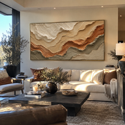 "Marbled Desert Fault Relief" - Modern Heavy Impasto Topographic Abstract | White & Beige Palette Knife Painting | Luxury Horizontal Wall Art #Q 272