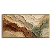 "Horizon Clay Terrace Relief" - Modern Heavy Impasto Topographic Abstract | White & Beige Palette Knife Painting | Luxury Horizontal Wall Art #Q 273