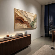 "Horizon Clay Terrace Relief" - Modern Heavy Impasto Topographic Abstract | White & Beige Palette Knife Painting | Luxury Horizontal Wall Art #Q 273