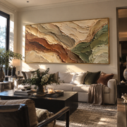 "Horizon Clay Terrace Relief" - Modern Heavy Impasto Topographic Abstract | White & Beige Palette Knife Painting | Luxury Horizontal Wall Art #Q 273