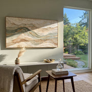 "Soft Earth Vein Relief" - Modern Heavy Impasto Topographic Abstract | White & Beige Palette Knife Painting | Luxury Horizontal Wall Art #Q 274
