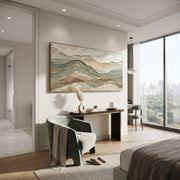 "Soft Earth Vein Relief" - Modern Heavy Impasto Topographic Abstract | White & Beige Palette Knife Painting | Luxury Horizontal Wall Art #Q 274