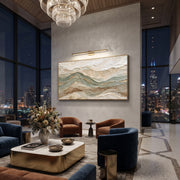 "Soft Earth Vein Relief" - Modern Heavy Impasto Topographic Abstract | White & Beige Palette Knife Painting | Luxury Horizontal Wall Art #Q 274