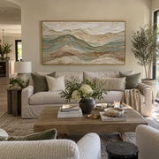 "Soft Earth Vein Relief" - Modern Heavy Impasto Topographic Abstract | White & Beige Palette Knife Painting | Luxury Horizontal Wall Art #Q 274