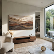 "Granular Layered Valley Relief" - Modern Heavy Impasto Landscape Artwork | White & Beige Palette Knife Painting | Luxury Horizontal Wall Art #Q 275