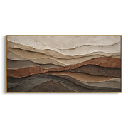 "Granular Layered Valley Relief" - Modern Heavy Impasto Landscape Artwork | White & Beige Palette Knife Painting | Luxury Horizontal Wall Art #Q 275