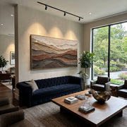"Granular Layered Valley Relief" - Modern Heavy Impasto Landscape Artwork | White & Beige Palette Knife Painting | Luxury Horizontal Wall Art #Q 275