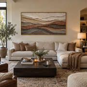 "Granular Layered Valley Relief" - Modern Heavy Impasto Landscape Artwork | White & Beige Palette Knife Painting | Luxury Horizontal Wall Art #Q 275