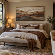 "Granular Layered Valley Relief" - Modern Heavy Impasto Landscape Artwork | White & Beige Palette Knife Painting | Luxury Horizontal Wall Art #Q 275