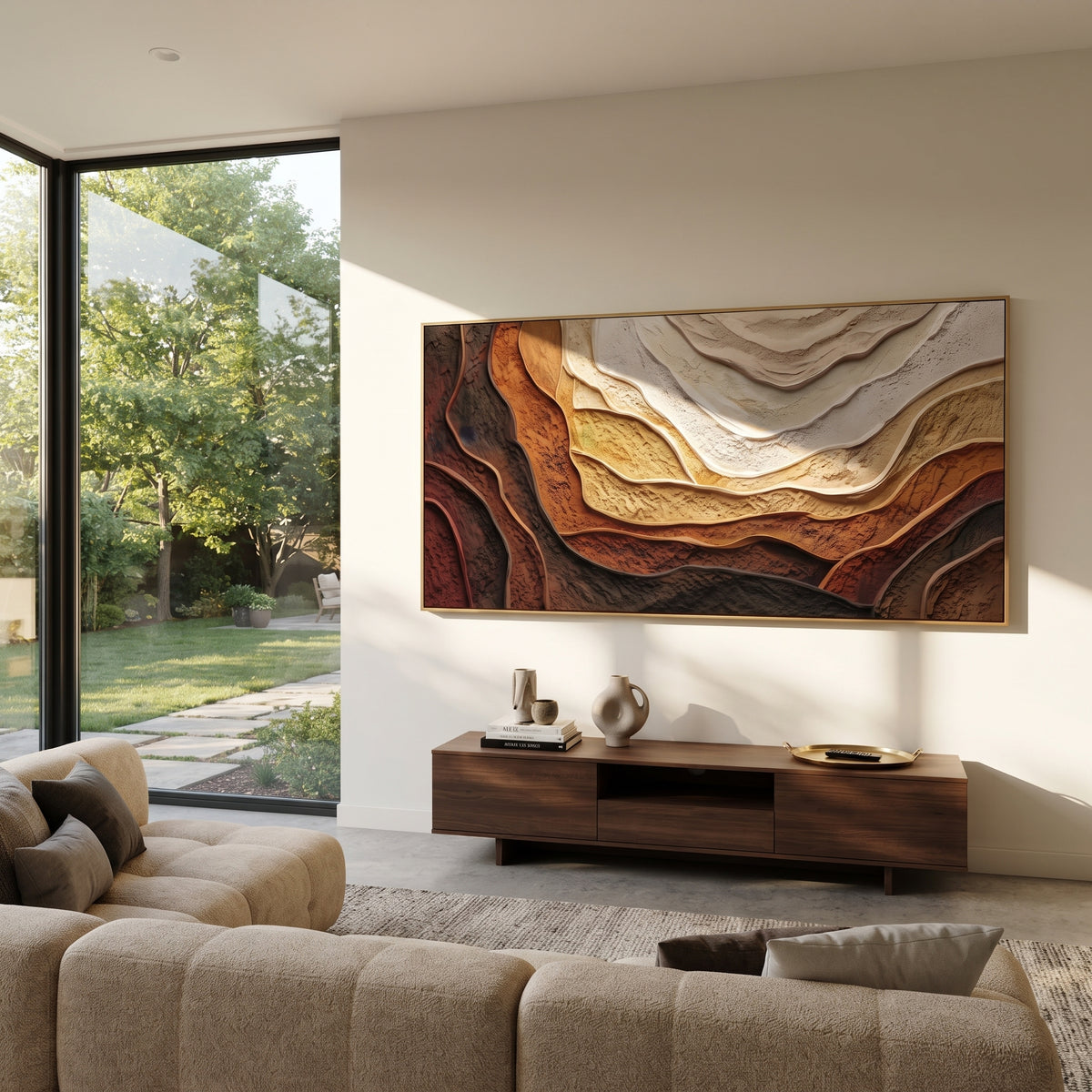 "Mineral Geologic Cut Relief" - Modern Heavy Impasto Topographic Abstract | White & Beige Palette Knife Painting | Luxury Horizontal Wall Art #Q 276