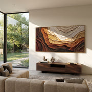 "Mineral Geologic Cut Relief" - Modern Heavy Impasto Topographic Abstract | White & Beige Palette Knife Painting | Luxury Horizontal Wall Art #Q 276