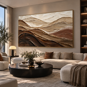 "Shadowed Mesa Drift Relief" - Modern Heavy Impasto Topographic Abstract | Beige & White Palette Knife Painting | Luxury Horizontal Wall Art #Q 277