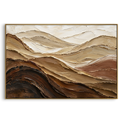"Shadowed Mesa Drift Relief" - Modern Heavy Impasto Topographic Abstract | Beige & White Palette Knife Painting | Luxury Horizontal Wall Art #Q 277