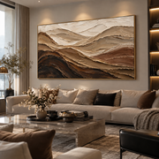 "Shadowed Mesa Drift Relief" - Modern Heavy Impasto Topographic Abstract | Beige & White Palette Knife Painting | Luxury Horizontal Wall Art #Q 277