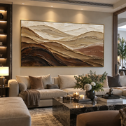 "Shadowed Mesa Drift Relief" - Modern Heavy Impasto Topographic Abstract | Beige & White Palette Knife Painting | Luxury Horizontal Wall Art #Q 277