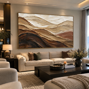 "Shadowed Mesa Drift Relief" - Modern Heavy Impasto Topographic Abstract | Beige & White Palette Knife Painting | Luxury Horizontal Wall Art #Q 277