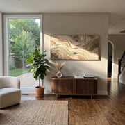 "Folded Riverbed Wall Relief" - Modern Heavy Impasto Topographic Abstract | White & Beige Palette Knife Painting | Luxury Horizontal Wall Art #Q 278