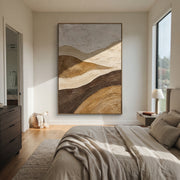 "Flowing Rugged Slope Relief" - Modern Heavy Impasto Topographic Abstract | Beige & White Palette Knife Painting | Luxury Vertical Wall Art #Q 279