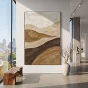 "Flowing Rugged Slope Relief" - Modern Heavy Impasto Topographic Abstract | Beige & White Palette Knife Painting | Luxury Vertical Wall Art #Q 279
