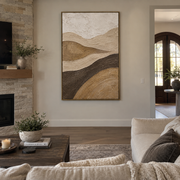 "Flowing Rugged Slope Relief" - Modern Heavy Impasto Topographic Abstract | Beige & White Palette Knife Painting | Luxury Vertical Wall Art #Q 279