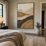 "Flowing Rugged Slope Relief" - Modern Heavy Impasto Topographic Abstract | Beige & White Palette Knife Painting | Luxury Vertical Wall Art #Q 279