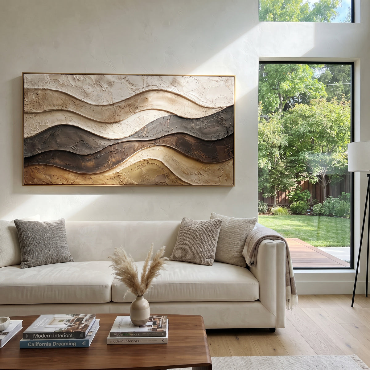 Sculpted Sediment Ridge Relief focuses on white, beige, brown sedimentary landscape layers with rugged plaster ledges, canyon-like strata, and tactile earth-toned ridges, keeping the product description tied to the visible artwork rather than a generic texture category. The composition is built from layered ridges, carved plaster edges, curved bands, granular breaks, and raised channels that move across the canvas with a clear directional rhythm. Pale passages, darker accents, warm neutral