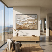 "Brushed Canyon Layer Relief" - Modern Heavy Impasto Topographic Abstract | White & Beige Palette Knife Painting | Luxury Horizontal Wall Art #Q 281