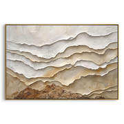 "Brushed Canyon Layer Relief" - Modern Heavy Impasto Topographic Abstract | White & Beige Palette Knife Painting | Luxury Horizontal Wall Art #Q 281