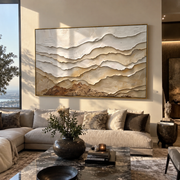 "Brushed Canyon Layer Relief" - Modern Heavy Impasto Topographic Abstract | White & Beige Palette Knife Painting | Luxury Horizontal Wall Art #Q 281