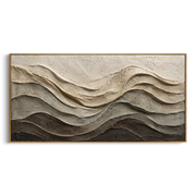 "Swirled Stone Horizon Relief" - Modern Heavy Impasto Topographic Abstract | White & Beige Palette Knife Painting | Luxury Horizontal Wall Art #Q 282
