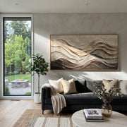 "Swirled Stone Horizon Relief" - Modern Heavy Impasto Topographic Abstract | White & Beige Palette Knife Painting | Luxury Horizontal Wall Art #Q 282